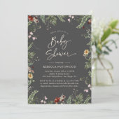 Boho Charcoal Gray Wildblumen Babydusche Einladung (Stehend Vorderseite)