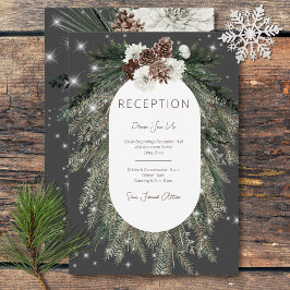 Boho Charcoal Pine Winter Sparkle Empfang Begleitkarte
