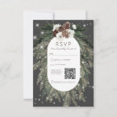 Boho Charcoal Pine Winter Sparkle QR-Code RSVP Karte (Vorderseite)