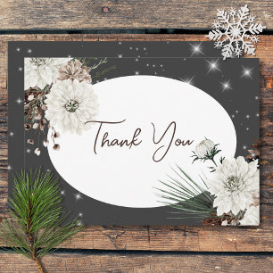 Boho Charcoal Pine Winter Sparkle Wedding Dankeskarte