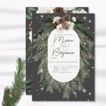 Boho Charcoal Pine Winter Sparkle Wedite Einladung
