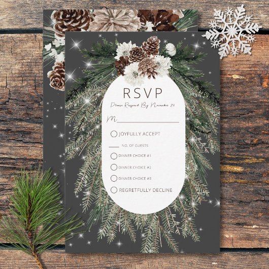 Boho Charcoal Pine Winter Sparkone RSVP Karte
