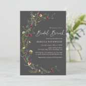 Boho Charcoal Wildblume Halbwreath Bridal Brunch Einladung (Stehend Vorderseite)