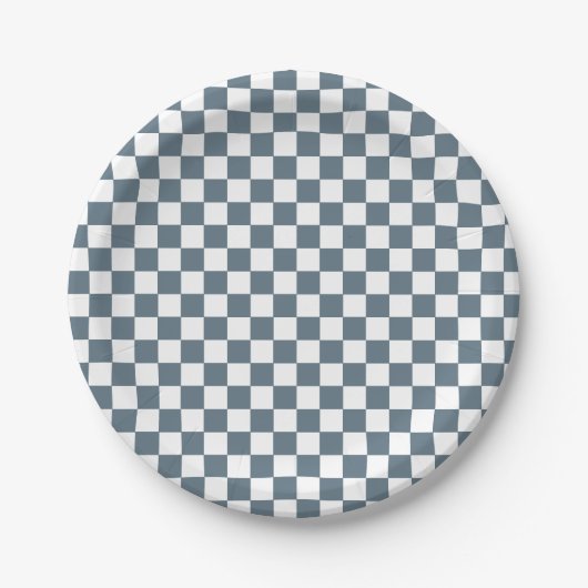 Boho Check blaue Geburtstagspapierplatten Pappteller (Vorderseite)