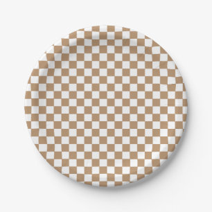 Boho Check braune Geburtstagspapierteller Pappteller