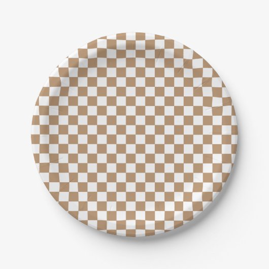 Boho Check braune Geburtstagspapierteller Pappteller (Vorderseite)