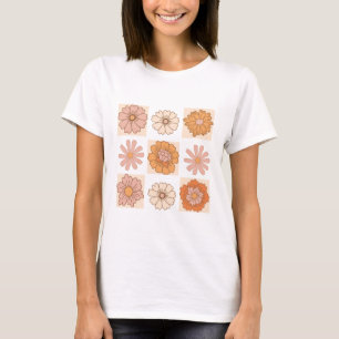 Boho Checkered Floral Shirt T-Shirt der Retro-Bl