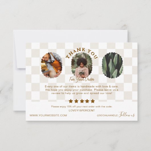 Boho Checkered Muster Bestellung Danke Foto Card (Vorderseite)