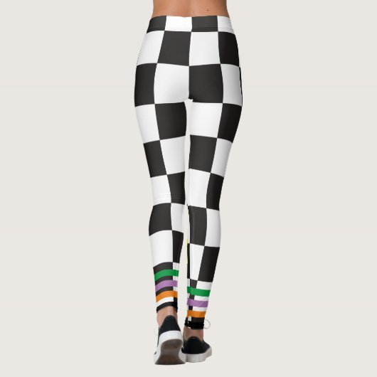 Boho Checkered Schwarzweiß l Workout Leggings (Rückseite)