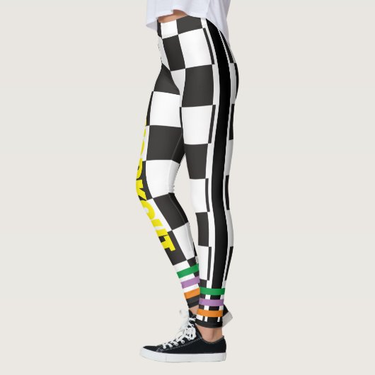 Boho Checkered Schwarzweiß l Workout Leggings (Links)