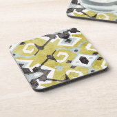 Boho chelgelbe Ikat-Tribal-Muster Monogramm Getränkeuntersetzer (Linke Seite)