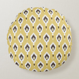 Boho chelgelbe Ikat-Tribal-Muster Monogramm Rundes Kissen