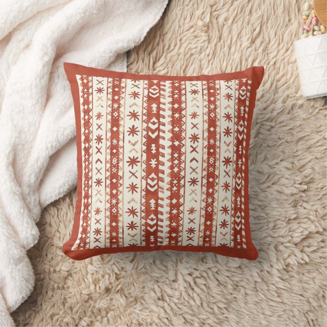 Boho Chestnut Red Abstrakt Doodles Kissen (Decke)