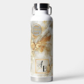 Boho Chic Abstrakt Gold Wasserfarben-Marmor Trinkflasche (Vorderseite)