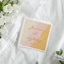 Boho Chic Abstrakt Watercolor Rosa Gelbe Hochzeit Serviette