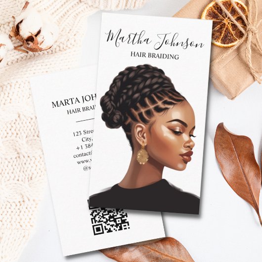 Boho Chic Afro American Braids Braiding QR Code Visitenkarte