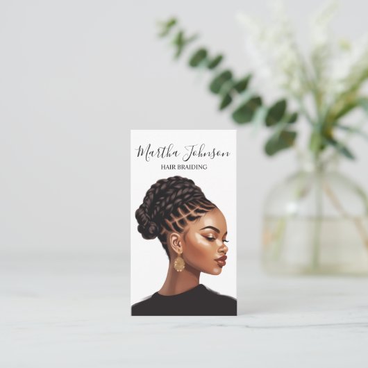 Boho Chic Afro American Braids Braiding QR Code Visitenkarte (Stehend Vorderseite)