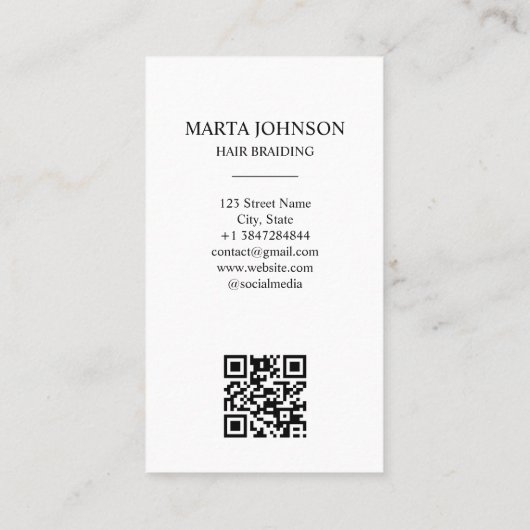 Boho Chic Afro American Braids Braiding QR Code Visitenkarte (Rückseite)