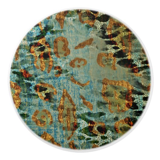 Boho Chic Animal Print Blue und Gold Muster Keramikknauf (Vorderseite)