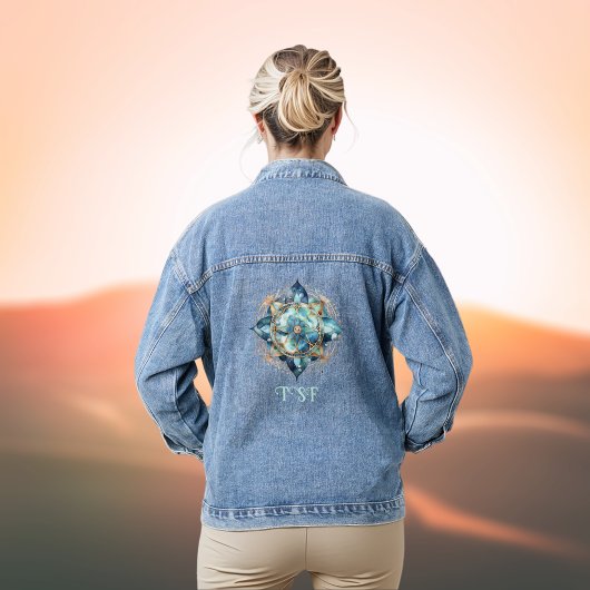 Boho Chic Aqua Aquamarin und Blue Mandala mit Init Jeansjacke