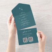 Boho Chic Aquamarin Blue Dual QR Code Hochzeit All In One Einladung (Abreißen)