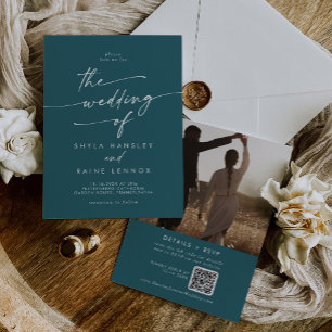Boho Chic Aquamarin Blue Foto QR Code Hochzeit Einladung