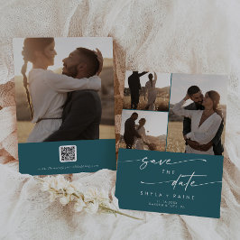 Boho Chic Aquamarin Blue Multi Foto QR Code Save The Date