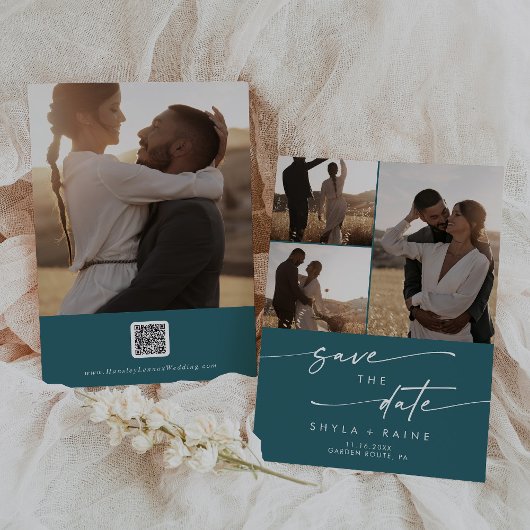 Boho Chic Aquamarin Blue Multi Foto QR Code Save The Date