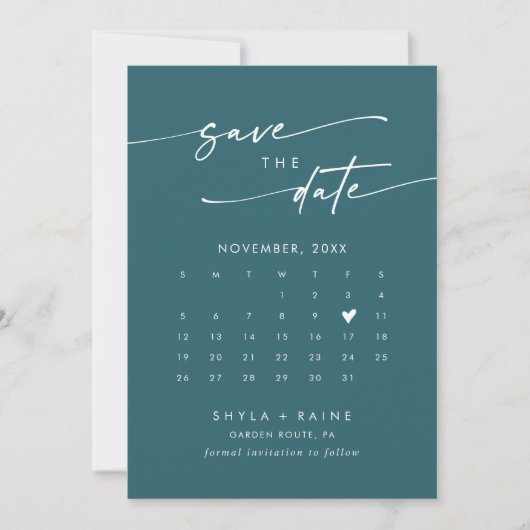 Boho Chic Aquamarin Blue QR Code Foto Calendar Save The Date (Vorderseite)