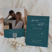 Boho Chic Aquamarin Blue QR Code Foto Calendar Save The Date