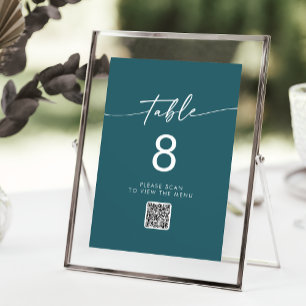 Boho Chic Aquamarin Blue QR Code Tischnummern