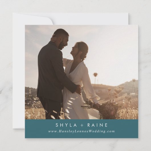 Boho Chic Aquamarin Blue Square Foto Zurück Save The Date (Rückseite)