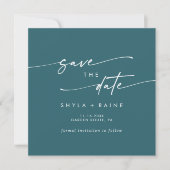 Boho Chic Aquamarin Blue Square Foto Zurück Save The Date (Vorderseite)