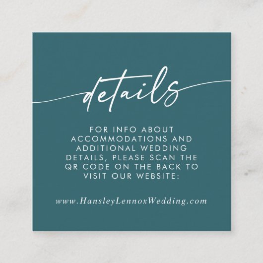 Boho Chic Aquamarin Blue Wedding QR Code Details Begleitkarte (Vorderseite)