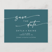 Boho Chic Aquamarin Blue Wedding Save the Date Einladungspostkarte (Vorderseite)