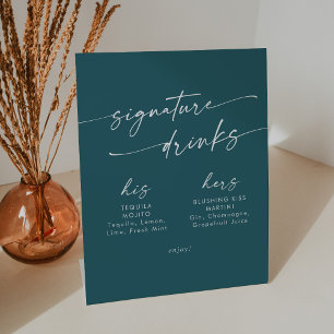Boho Chic Aquamarin Blue Wedding Signature Drinks Sockelschild