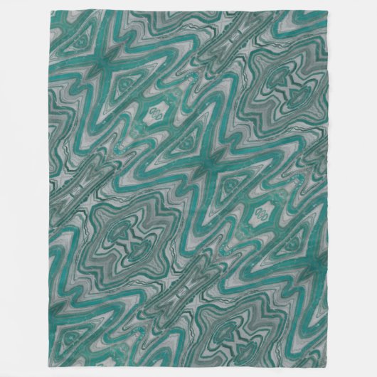 Boho Chic Aquamarin und Graues Abstraktes Muster Fleecedecke (Vorderseite)