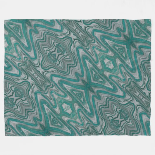 Boho Chic Aquamarin und Graues Abstraktes Muster Fleecedecke (Vorderseite (Horizontal))