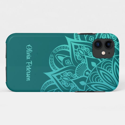 Boho Chic Aquamarin und Türkis Mandala Case-Mate iPhone Hülle (Rückseite (Horizontal))