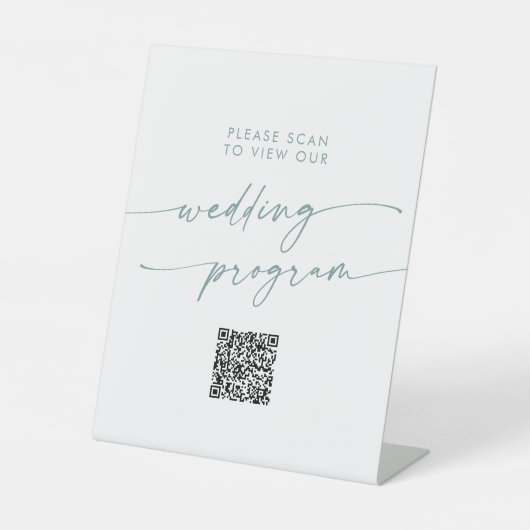 Boho Chic Aquamarin und White QR Code Hochzeitspro Sockelschild (Vorderseite)