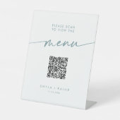 Boho Chic Aquamarin und White QR Code Wedding Menu Sockelschild (Vorderseite)