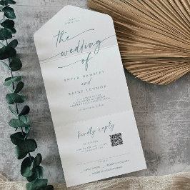 Boho Chic Aquamariner und weißer QR-Code E-Mail be All In One Einladung