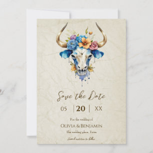 Boho Chic Aquarell Blumen Kuhschädel Hochzeit Save The Date