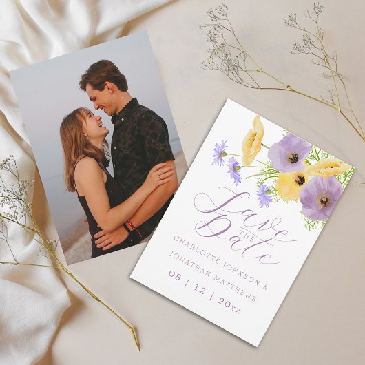 Boho Chic Aquarell Wildblumen Foto Hochzeit Save The Date