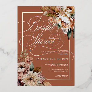 Boho-Chic-Aquarellblumen Herbst-Brautparty Folieneinladung