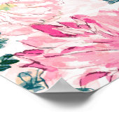 Boho Chic Aquarellfeder Rosa Blütenblume Poster (Ecke)