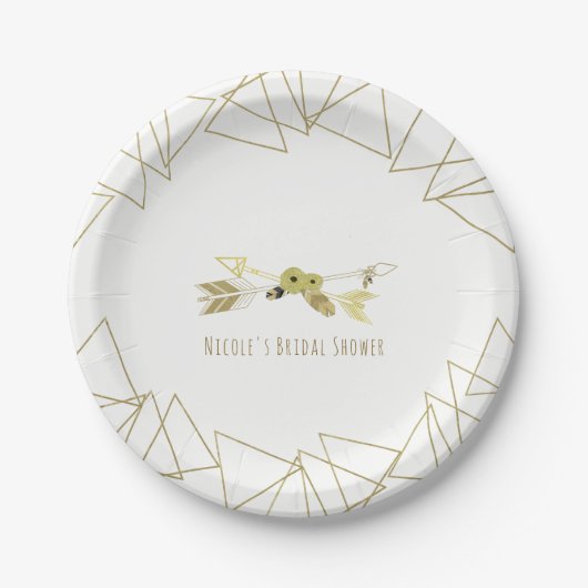 Boho Chic Arrows & Gold Geometric Triangle Modern Pappteller (Vorderseite)