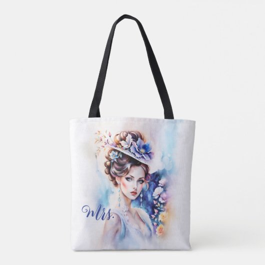 Boho Chic Artistic Watercolor Mrs. Wedding Tasche (Rückseite)