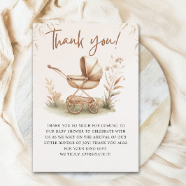 Boho Chic Baby Stroller Neutral Baby Shower Dankeskarte