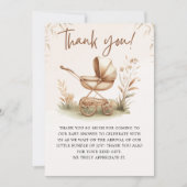 Boho Chic Baby Stroller Neutral Baby Shower Dankeskarte (Vorderseite)